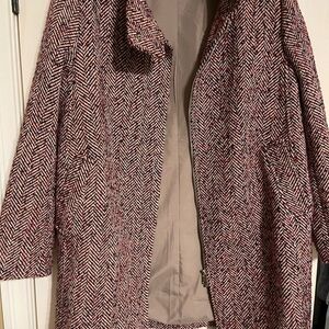 LOFT Red and White Herringbone Trench Coat